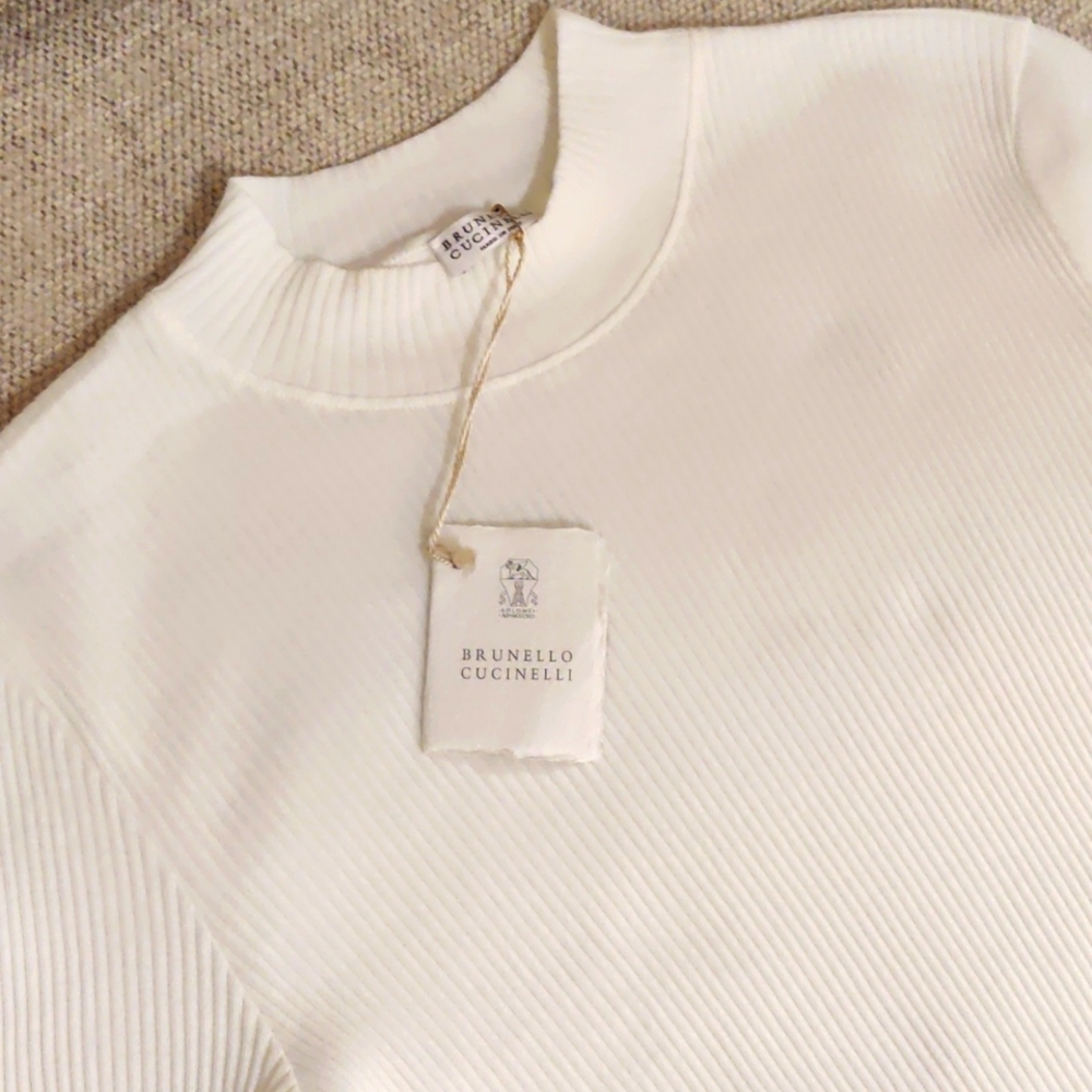 Brunello Cucinelli cotton ribbed jersey T-shirt with monili (New w/ tags) Size L